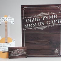 Olde Tyme Memry Cafe, Menu, table tent, and gift card done in Adobe Illustrator and Adobe Indesign